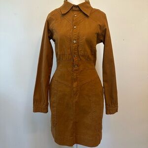 Vintage Western Brown Mini Button-Up Long Sleeve Dress
